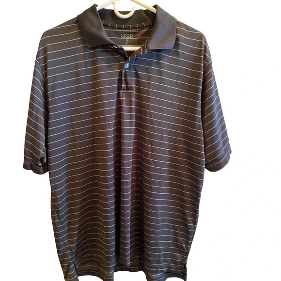 IZOD MENS STRIPED POLO GRAY SHIRT TOP GOLF FALL WINTER TOPS SHIRTS SUMMER SZ  L - Picture 3 of 5